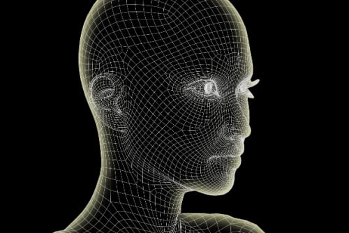 High resolution concept or conceptual 3D wireframe human female head